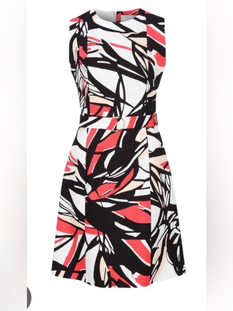 Hugo Boss Belted Abstract Print A Line Dress, Size 4